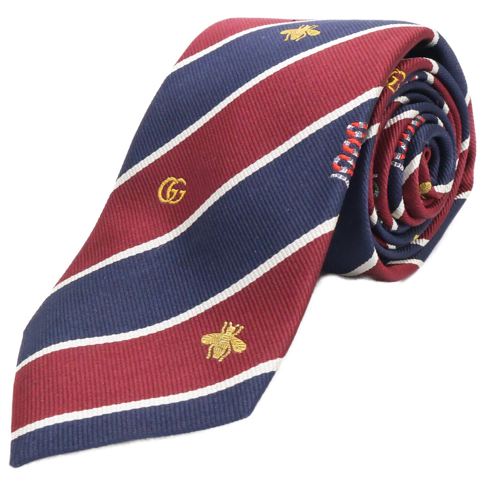 GUCCI GG logo symbol motif striped silk tie, 148 x 7 cm, Bordeaux/Navy, Men's.